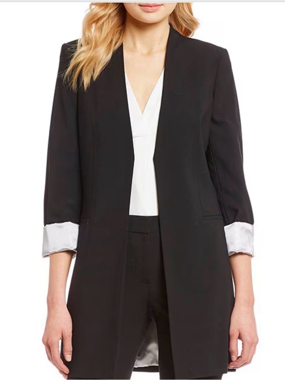 NWOT Calvin Klein Contrast Lining Long Roll-Tab Sleeve Open Front Jacket size 24